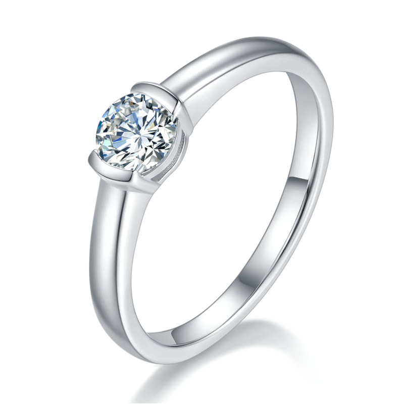 简约圆形S925银镀白金MoissaniteWomen's Ring0.5ctD级